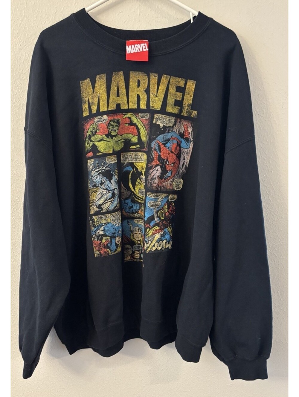 Vintage Mad Engine Marvel Comics Heroes Sweatshirt Mens 2X Black Hulk Spiderman